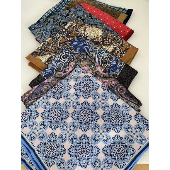 Jos A Bank Mens 14.5 X 14.5” Pink Blue Paisley 100% Silk Pocket Square New W Tag - Picture 5 of 16